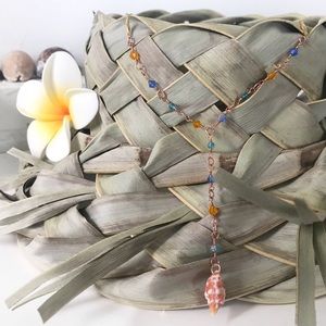 Hawaiian Miter Shell Crystal Lariat Necklace
